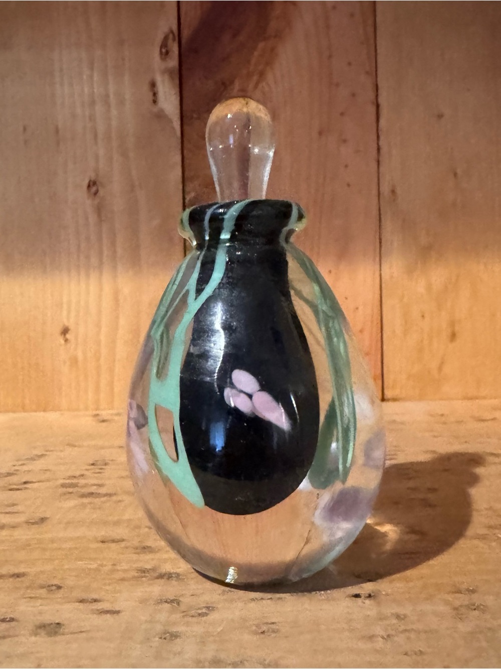Handblown Glass Decorative Perfume Bottle – Black and Green